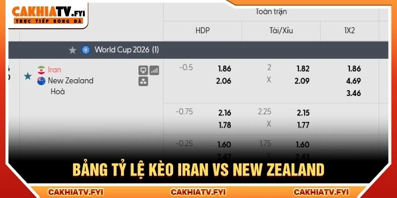 Bảng tỷ lệ kèo Iran vs New Zealand Bảng tỷ lệ kèo Iran vs New Zealand